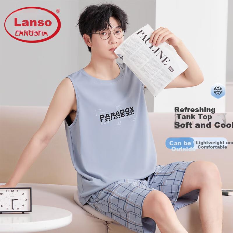 LangSha Men's Pajamas, Summer Loose Cotton Casual Sleeveless Loungewear Set, Suitable for Outdoor Wear, New Style 2026