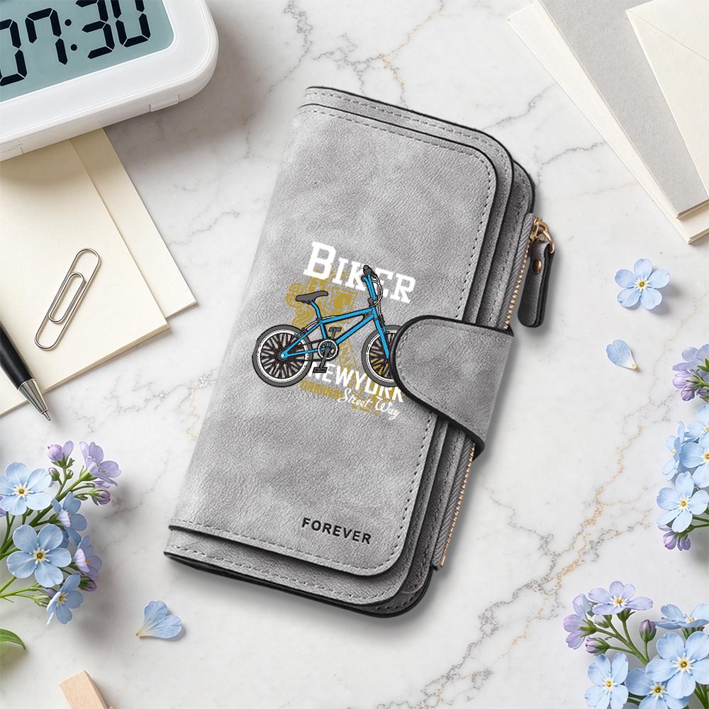 Biker Pattern Long Wallet Casual Portable Multi-card Slot Coin Purse for Daily Use
