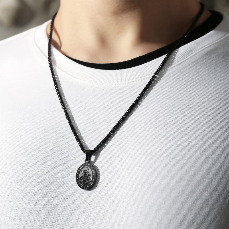 Stainless Steel Saint Anthony Medal Pendant Necklace For Men Fashion Jewelry