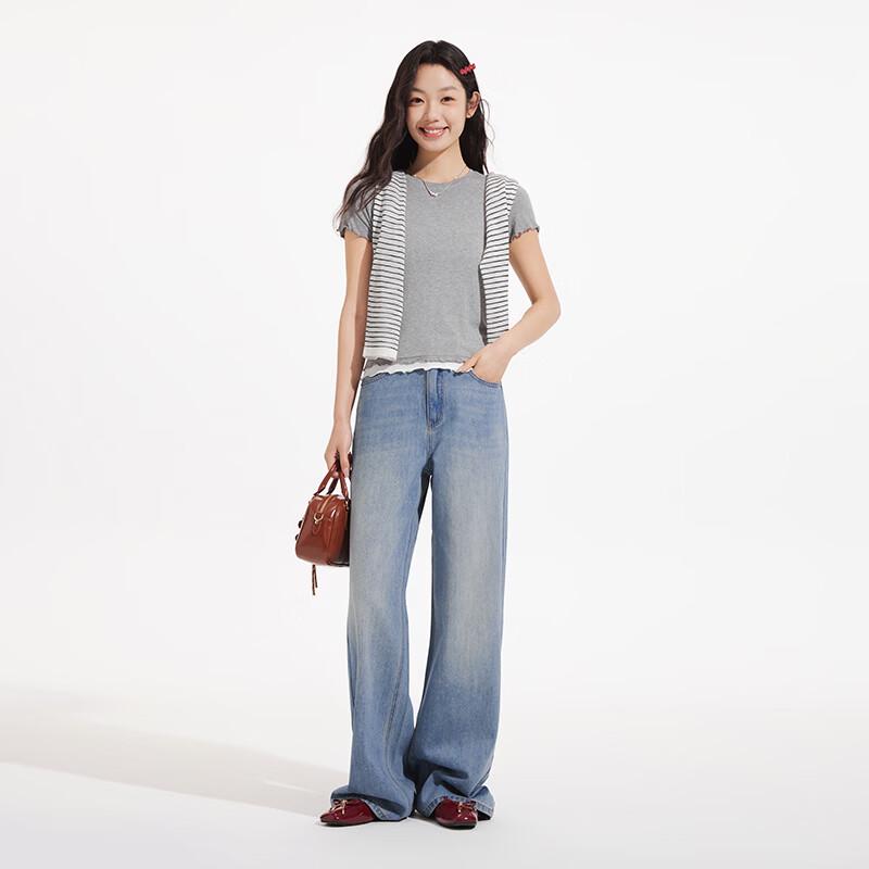 Hotwind 2026 Autumn Women's Sparkling Loose Straight-Leg Jeans