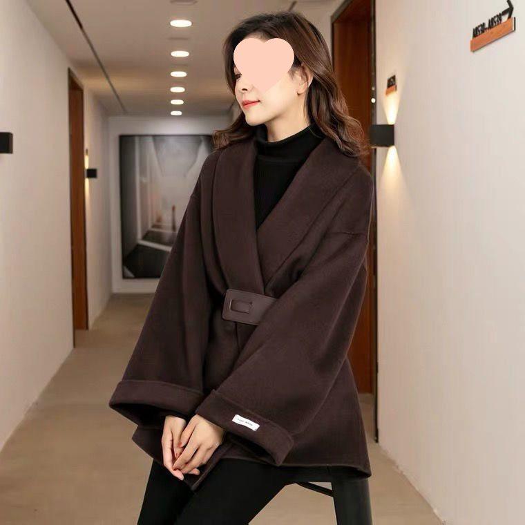Double-Sided Petite Wool Coat - Bathrobe Style, Korean-Inspired, Waist-Slimming for Women