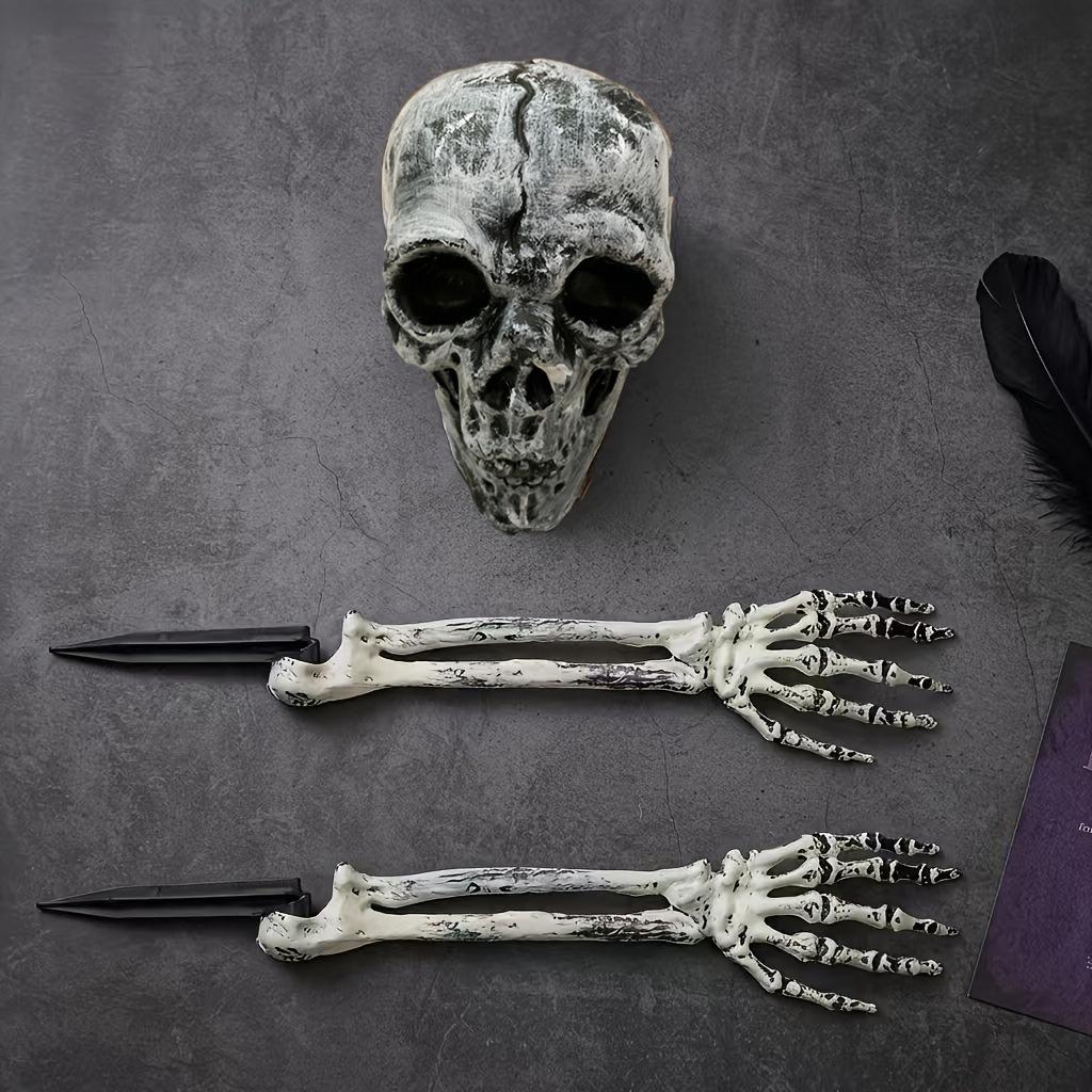 Halloween Skeleton Hands Bones Yard Stakes Set, Outdoor Lawn Graveyard Haunted House Party Prop