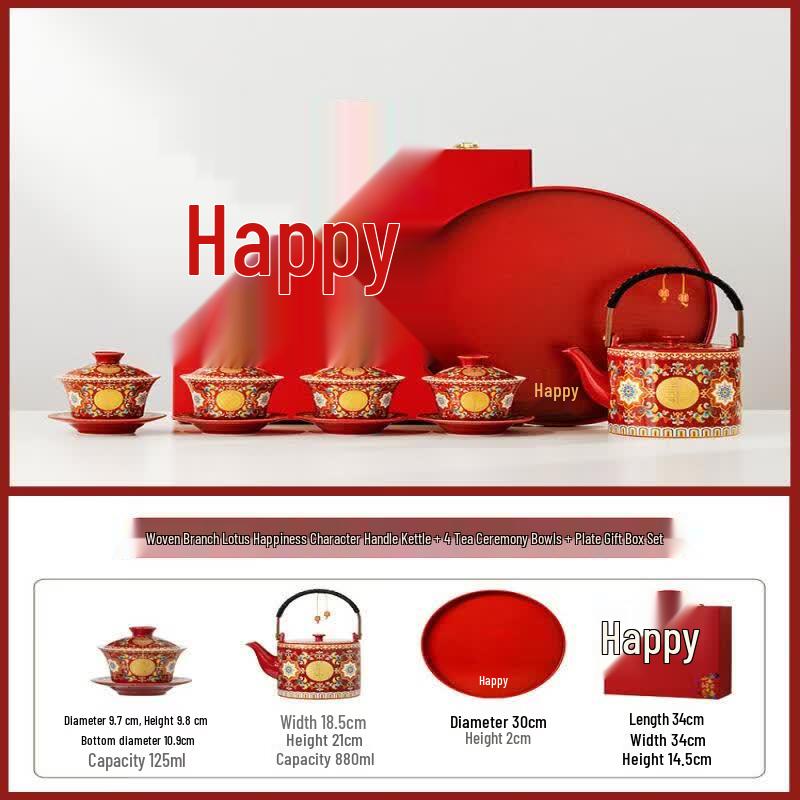Chinese Enamel Porcelain Wedding Tea Ceremony Gift Set