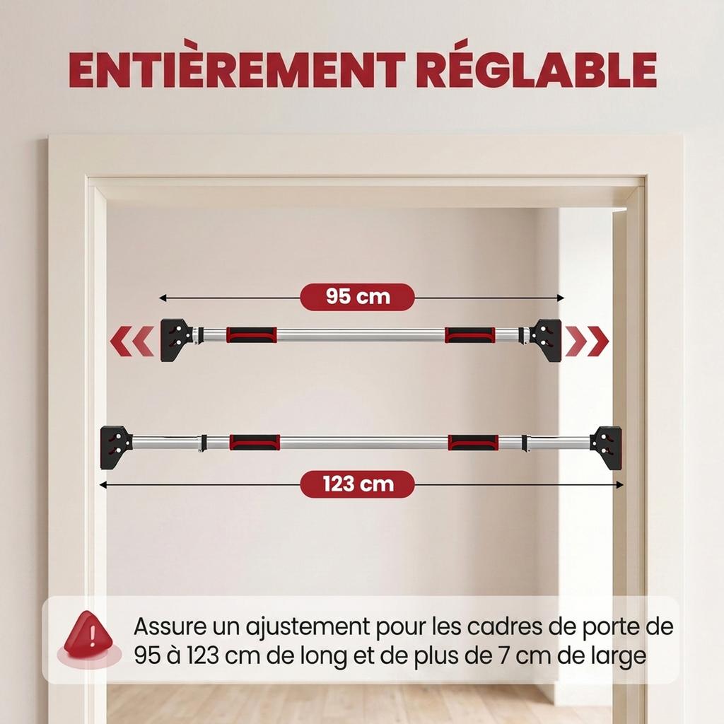 Door Pull Up Bar Door Frame Muscle Training Bar Screw Free Adjustable Length 92 124cm