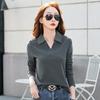 Vår og høst Dame Revers Slim Fit Små Langermet T-skjorte