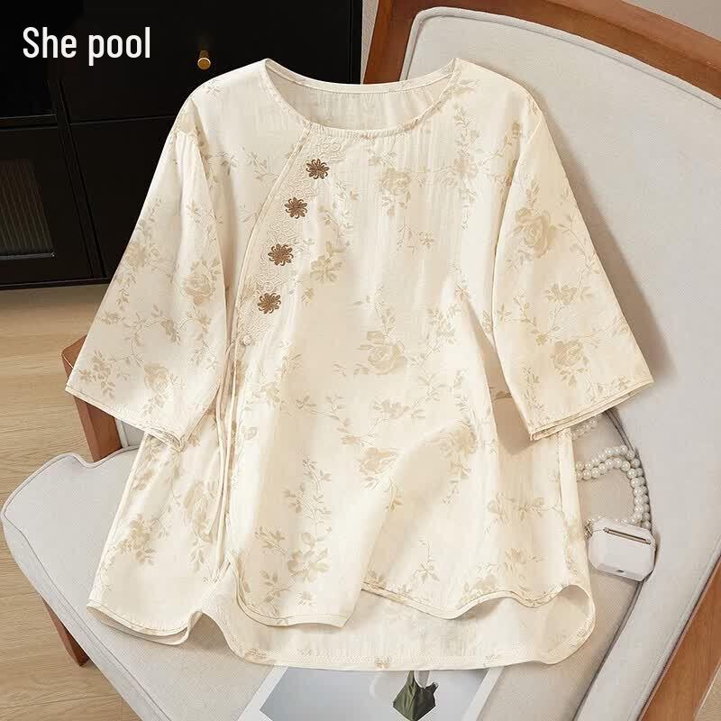 Women s New Chinese Style Embroidered Floral Loose Shirt One Size
