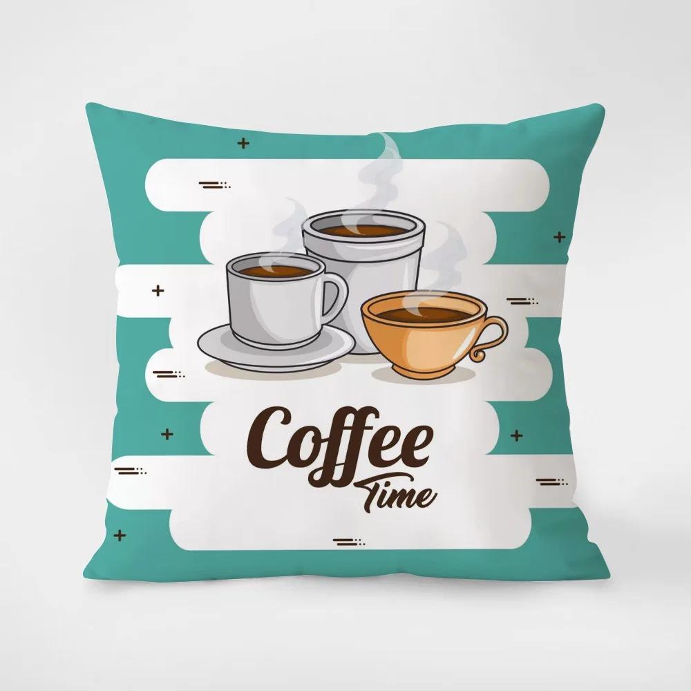 Coffee And Tea Cup Printed Throw Pillow Covers Cafe Tea Restaurant Decorative Pillowcases Sofa Cushion Covers Home Decoration