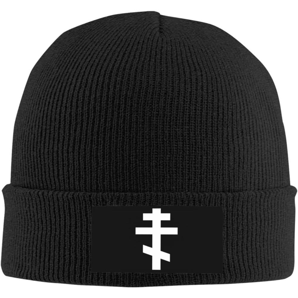 

White Orthodox Cross Beanie Hat Unisex Women Knit Hat Stocking Hat Slouchy Skull Cap Warm Hedging Cap Knitted Hat Black