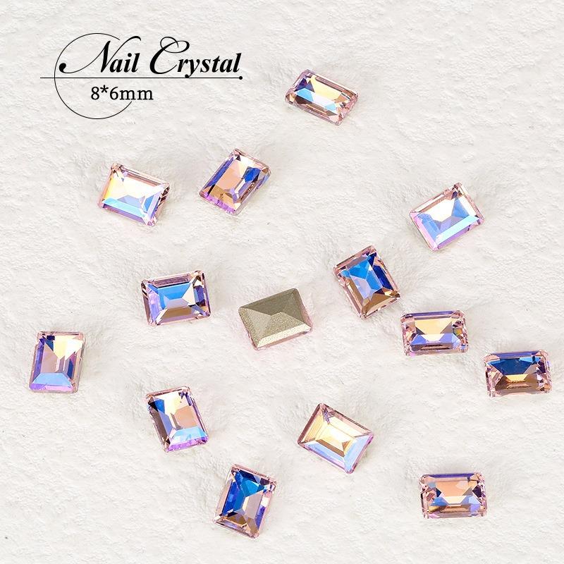 Shein Pointed Bottom Diamond Colorful Sugar Crystal Glass Diamond K9 Nail Drill Right Angle Large Rock Sugar Nail Drill