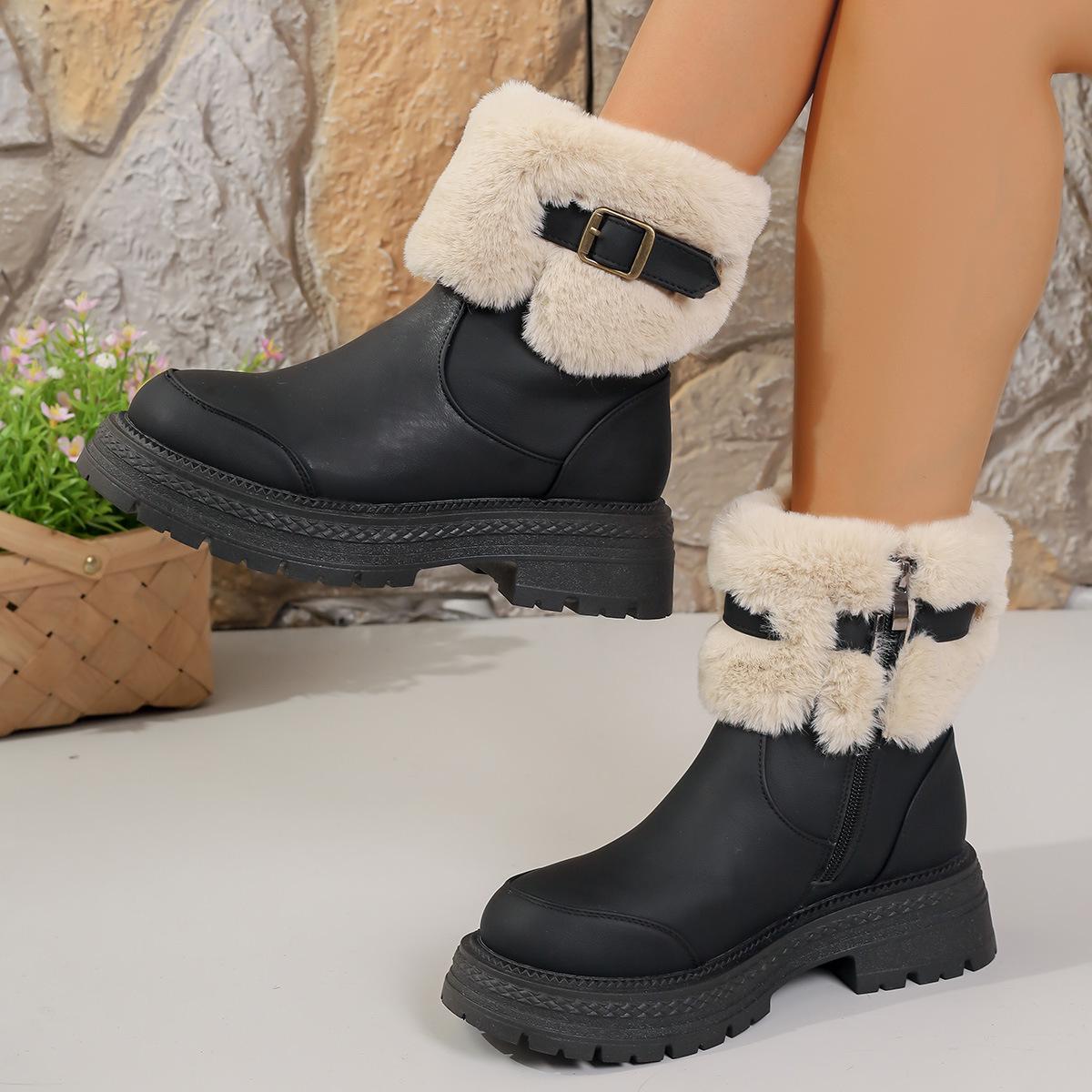 

Women s Winter Thick-soled Martin Boots - Versatile, Fashionable, Zippered, Plus Size Options Available. 38