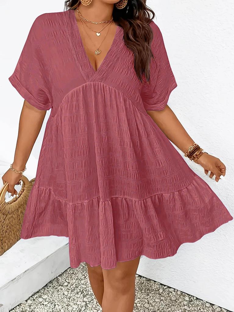 Nuevo Vestido Casual de Verano para Mujer 2025 con Escote en V Profundo, Manga Corta y Corte Holgado