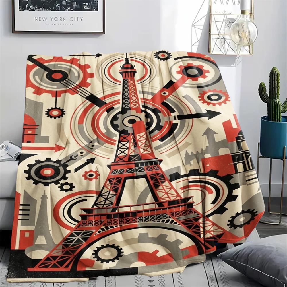 Paris Eiffel Tower Print Flannel Blanket, High quality Comfortable for All Seasons, Home Decor, Warmth and Comfort, Perfect for Christmas Gifts93