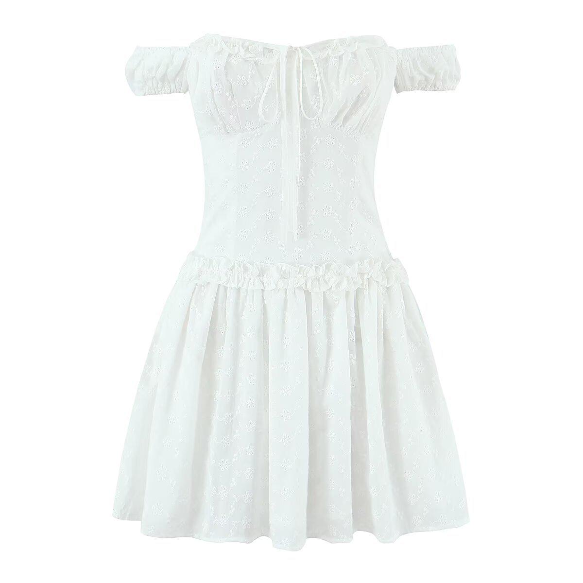 French Chic White Lace Camisole Dress: Summer Waist-Cinching Sexy Short Skirt for Women Large