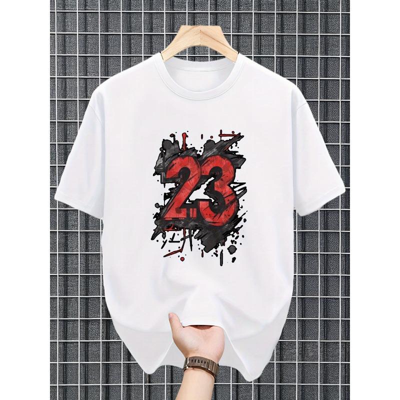 

Men s T-shirt- No.23 Pattern Printed , Daily Casual, Bold Round Neck Design Print, Short Sleeved Street Style, Men s Sports T-shirt, Sports T-shirt S белый