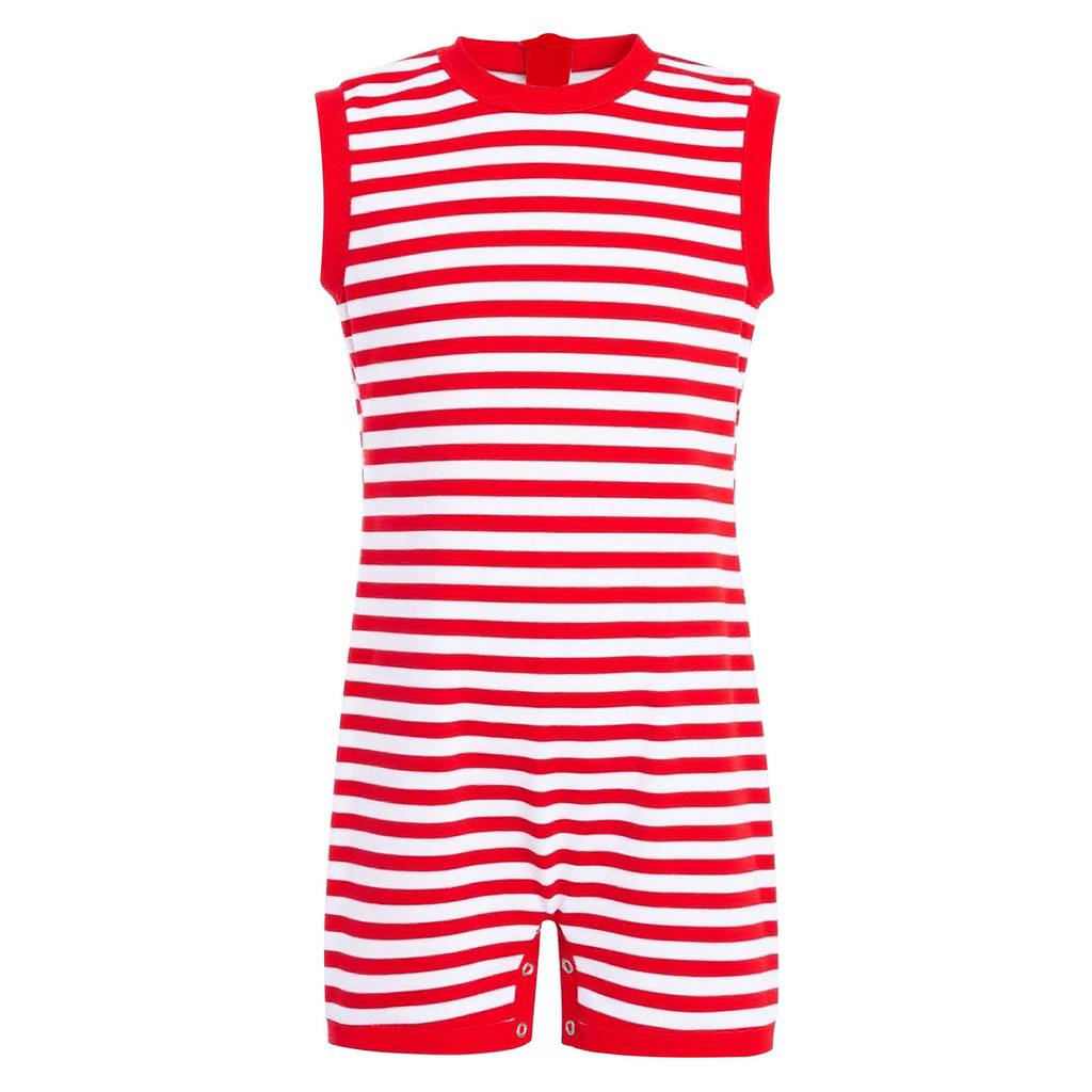 Unisex Special Needs Adaptive Clothing Sleeveless Back Invisible Zipper Press Button Crotch Striped Jumpsuit