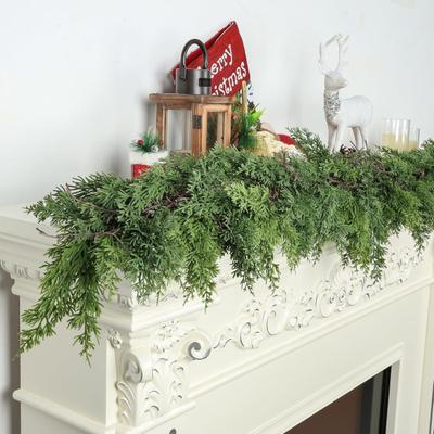 Artificial Norfolk Pine Garlands Real Touch Faux Pine Greenery Garland for Christmas Holiday Table Fireplace Window Indoor Outdoor Decor
