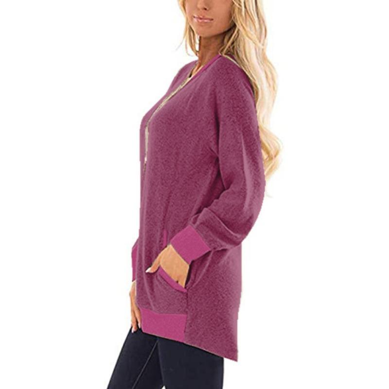 YYFS Women's Fashion Casual Spring Fall Colour Block Print Long Sleeve O-Neck Blouses & Shirts