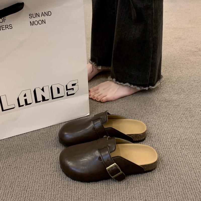 

Женские шлепанцы на платформе, новые весенне-осенние, ретро, повседневные, с закрытым носком, полушлепанцы, женская ленивая обувь 40 коричневый