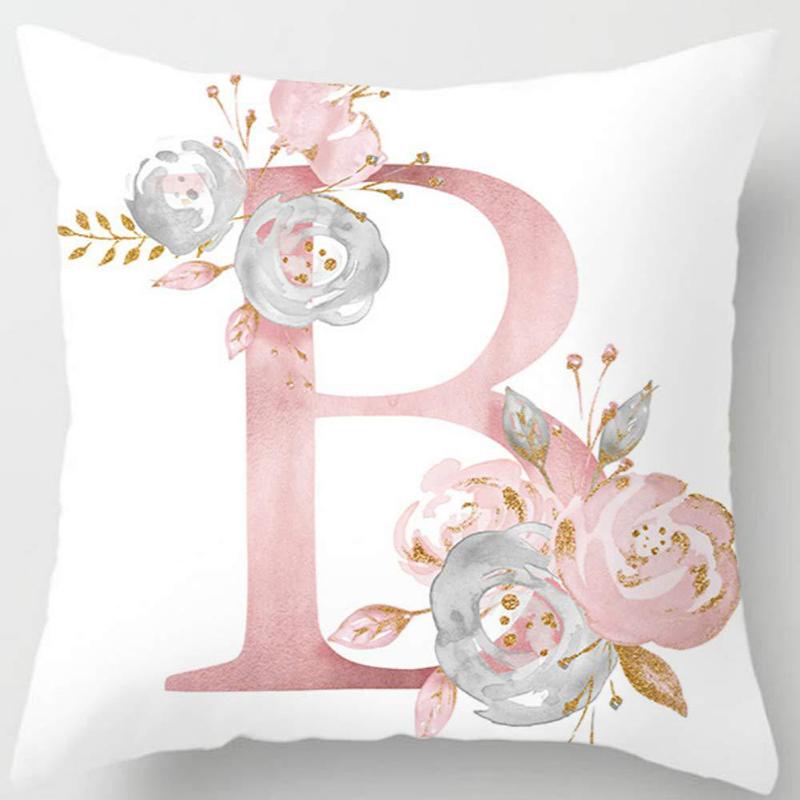 White Pink Alphabet Pillowcase Letter A-Z Flower Pillow Cover Sofa Cushion Cover Home Decor Pillow Cover