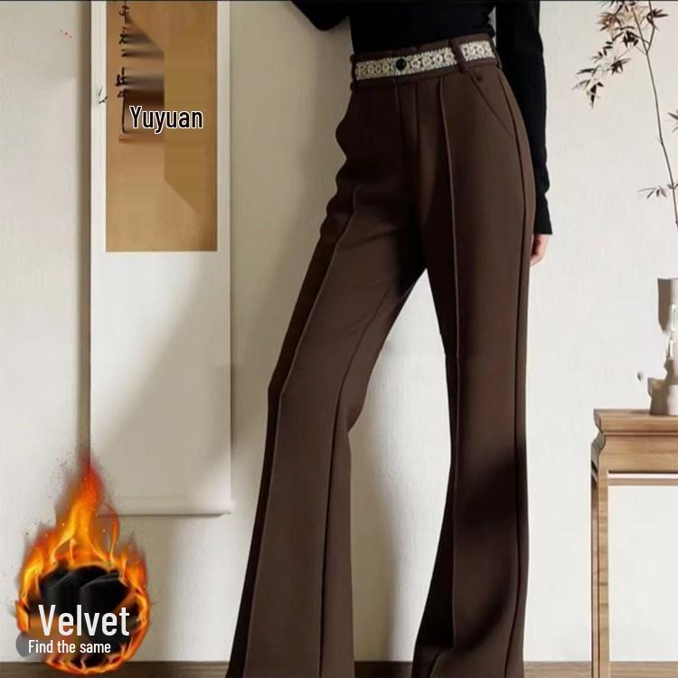 

Women s High Waist Plus Velvet Flare Pants: Slim Fit Casual Winter 2025 Arrival. 3XL (Approx. 53-60 kg) кофейный