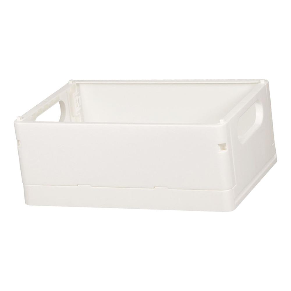 Multipurpose Foldable Storage Basket Stackable With Handles Plastic Storage Basket White Small Size Folding Storage Basket