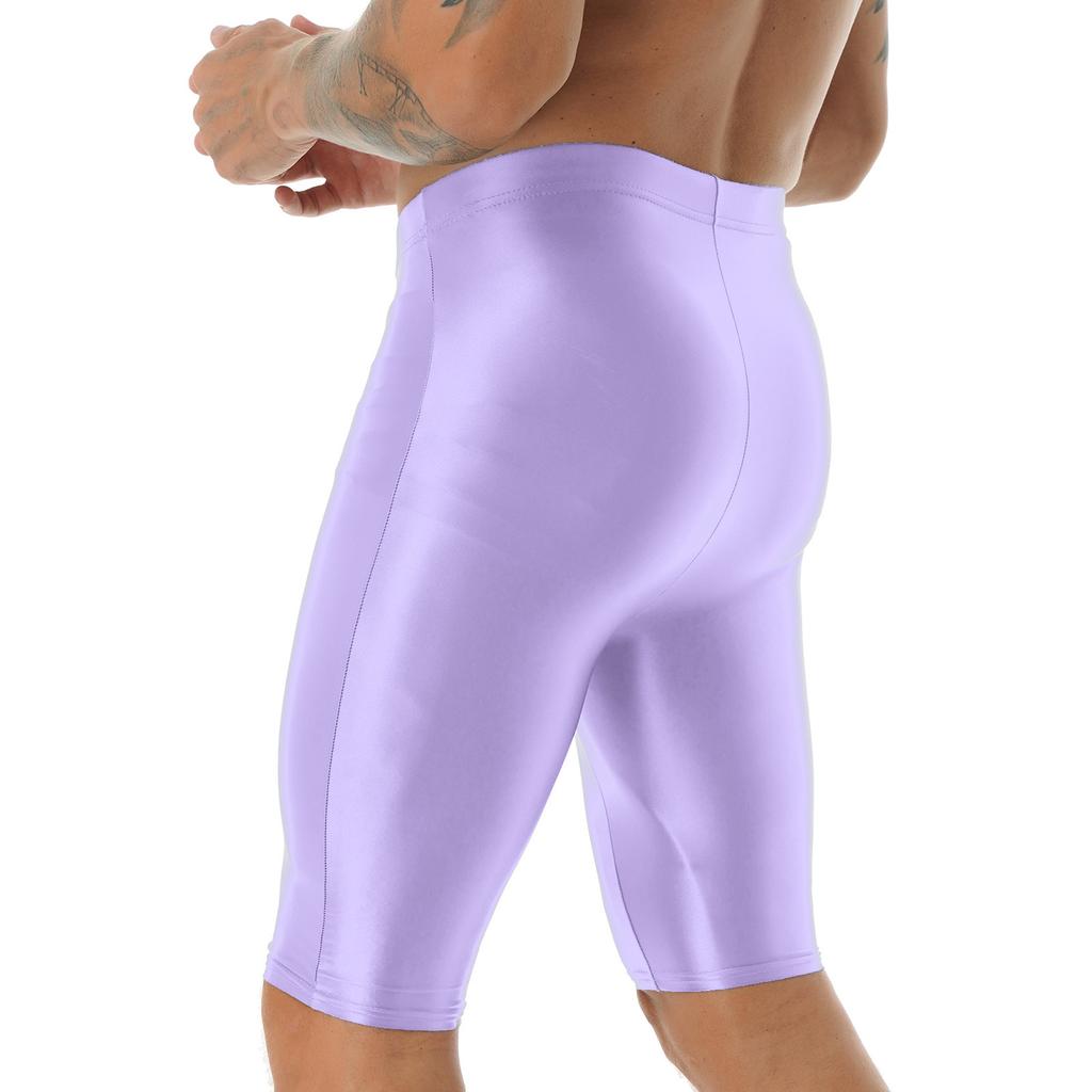 Mens Glossy High Waist Shorts Elastic Sports Leggings Workout Swimwear Gym Bottoms