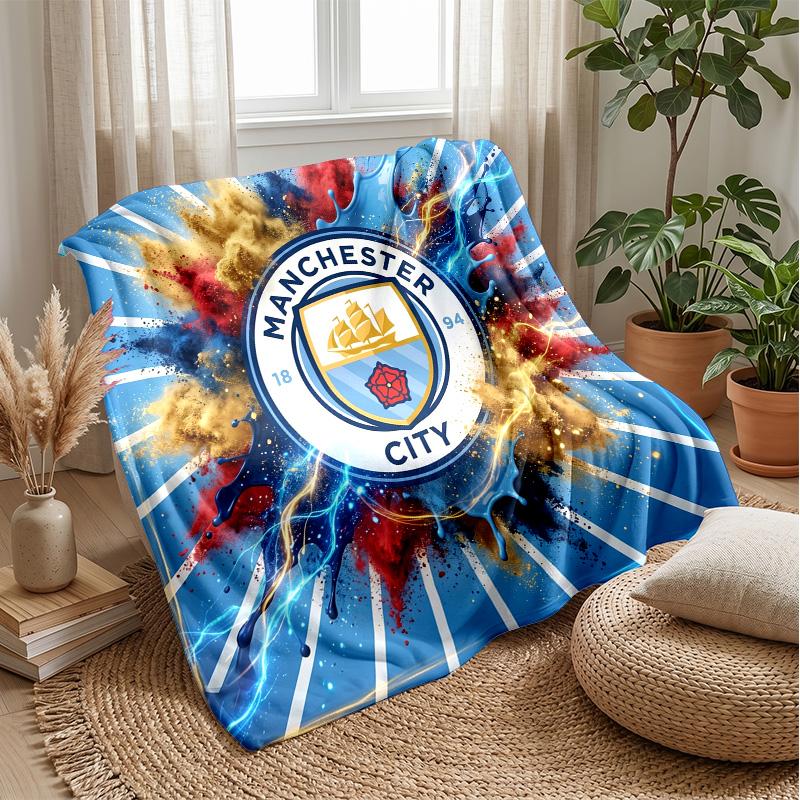 Manchester City Theme Blanket Soft Flannel Blanket Plush Throw Blanket Cozy Sofa Bed Blanket for Home Decor