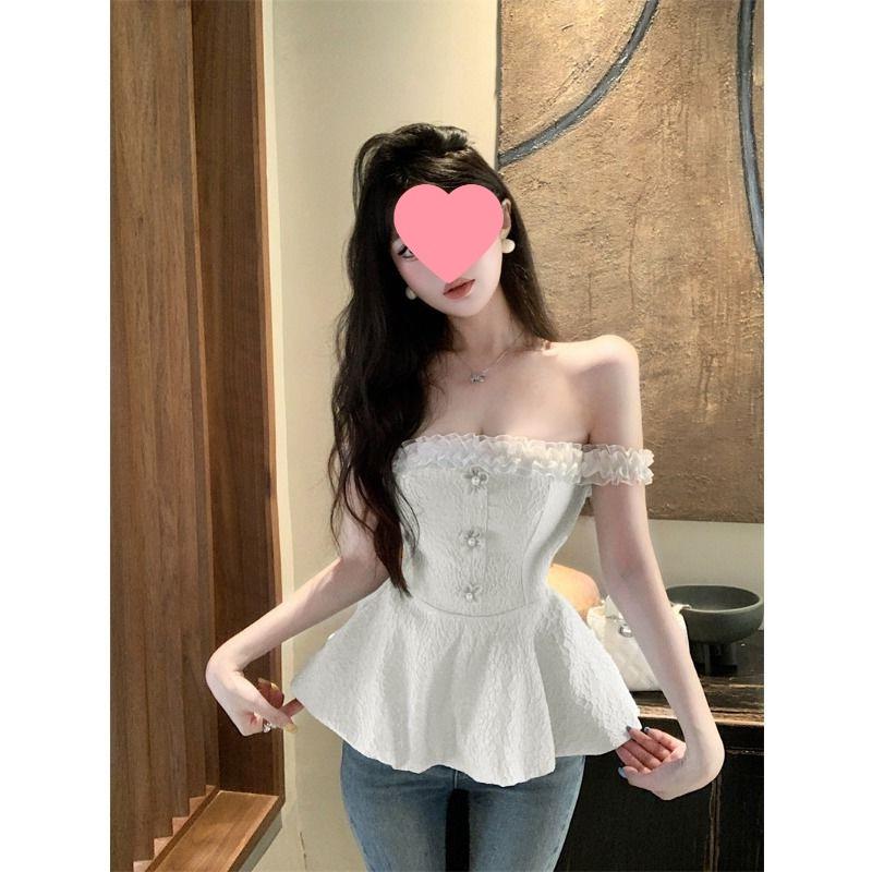 Korean Chic One-Shoulder Camisole: Summer Puffy Elegant Slim-Fit Top for Women