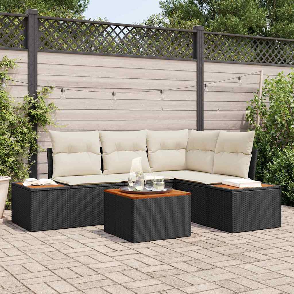 Garden Sofa Set with Cushions 5 pcs Black Poly Rattan