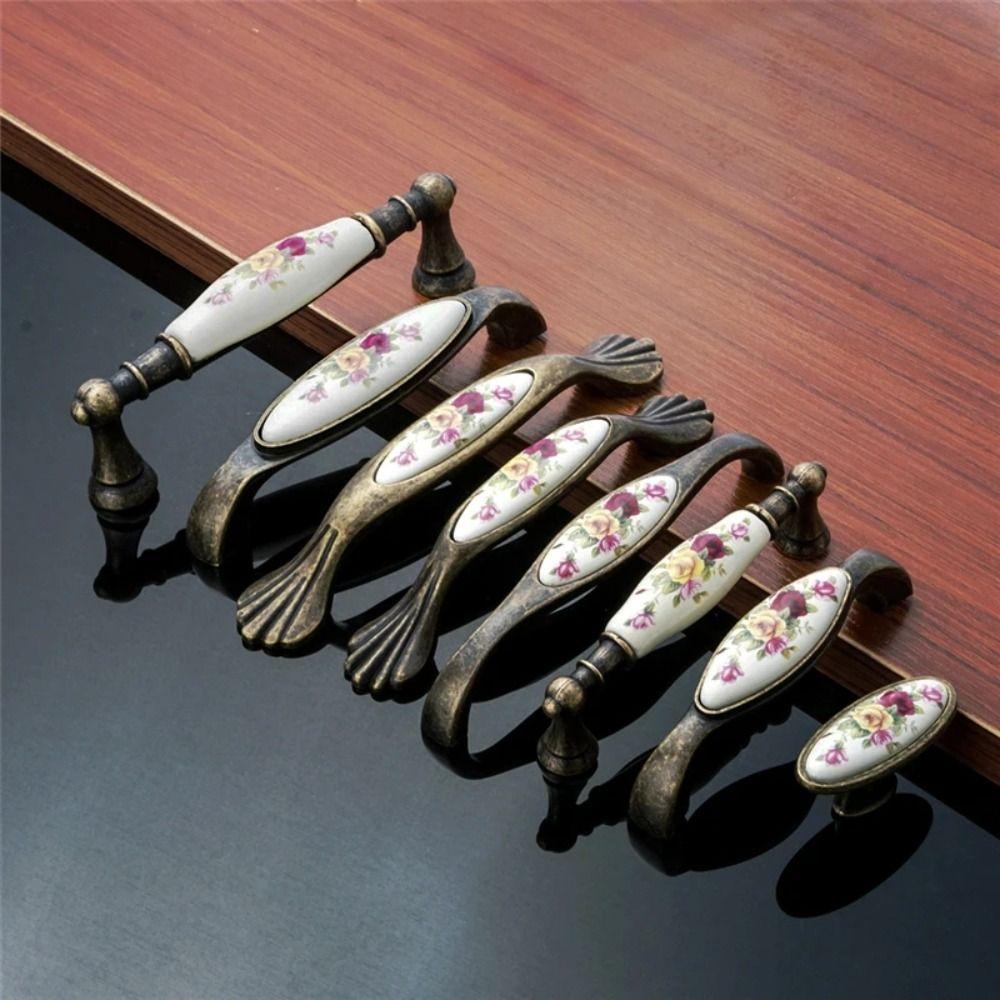 Flower Ceramic Handle Durable Door Handles Home Decorations Cabinet Pull Knob  Furniture