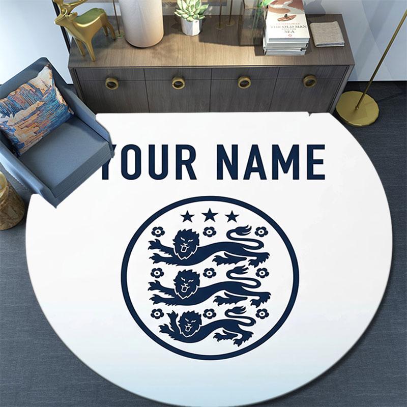 Custom Name,England National Football Team Pattern Round rug,Carpet Rug for Living Room Bedroom Playroom ,Non-slip Floor Mat,Holiday Gifts and Birthda