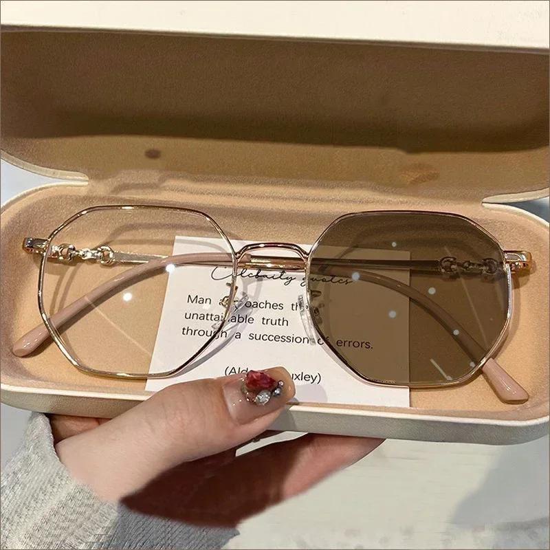 

Blue Light Blocking Photochromic Glasses Vintage Polygonal Optical Myopic Eyewear Color Changing Sunglasses Eye Protection 0(anti-blue)