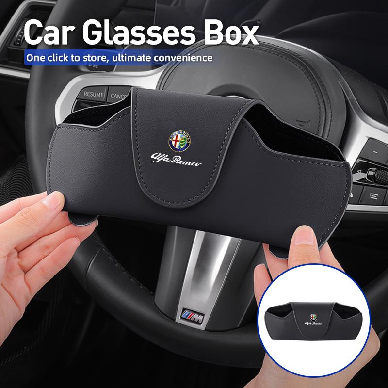 IJOPV1 Leather Car Sunglass Storage Box Visor Eyeglasses Ticket Holder For Alfa Romeo Giulietta 159 147 156 166 Mito Giulia GT Stelvio