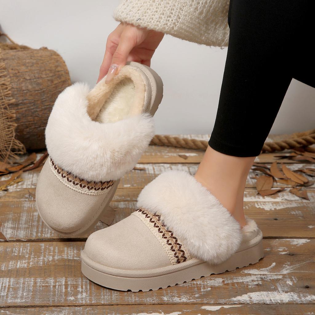 Fashion Women Anti-Slip Cotton Slippers Comfortable Slip On Shoes Women Winter Home Retro Casual Sandals Outdoor Slippers Slides Women