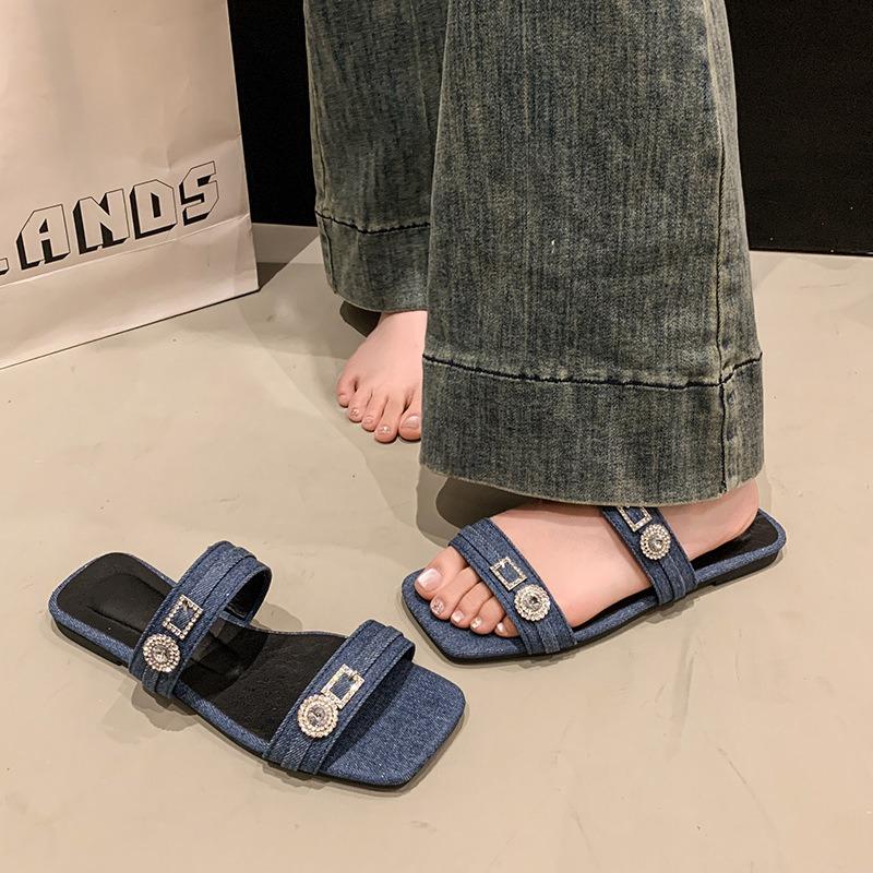 Fashion Women Denim Flat Slippers Plus Size Summer Shoes Casual Sandals Fashion Open Toe Flip Flops Woman Beach Slides Sandalias Mujer