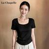 La Chapelle Women's French Square Neck Slim Fit T-shirt