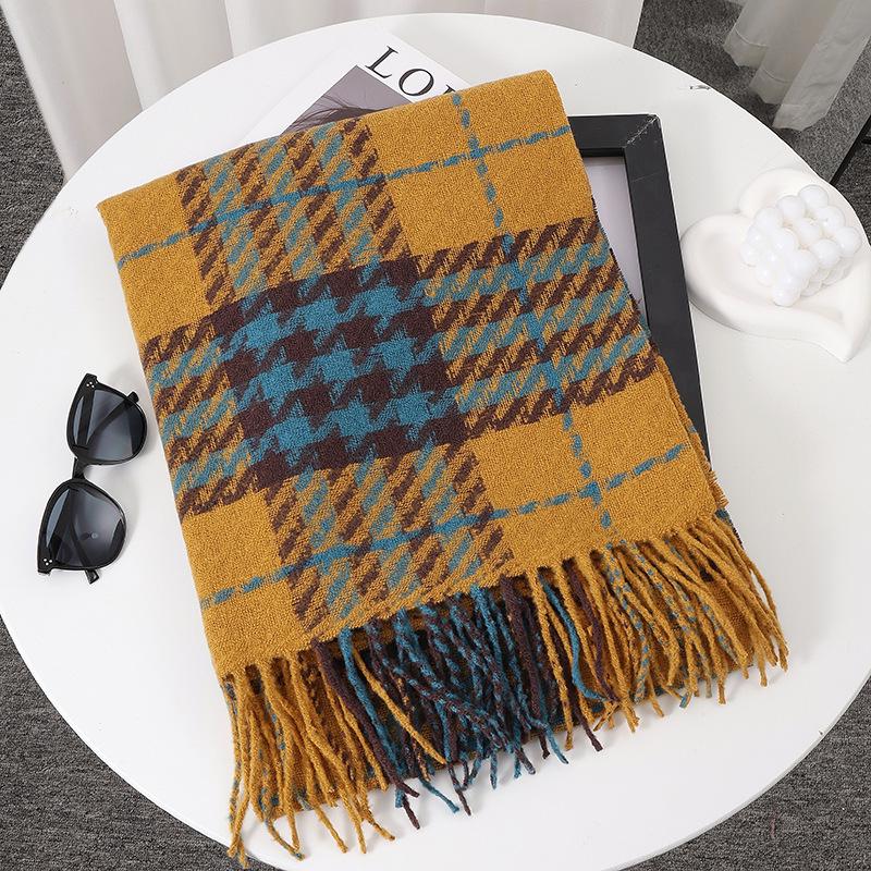 Women's Faux Cashmere Plaid Scarf - Korean Style, Thick & Warm Autumn/Winter Shawl