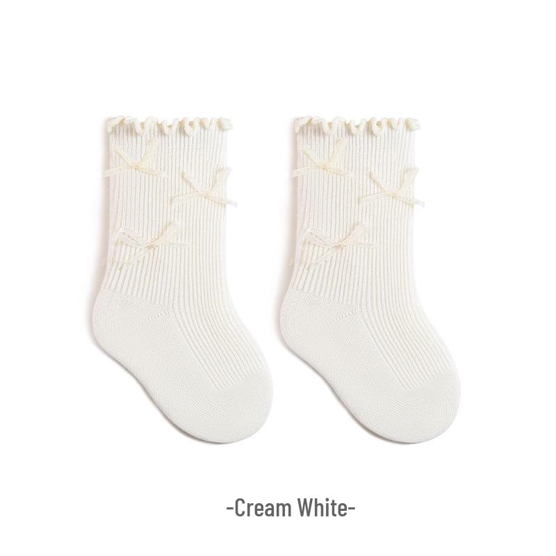 

Девичьи хлопковые гольфы до середины икры с бантиком и оборкой - корейский стиль, весенне-осенняя мода XL 5-8 years