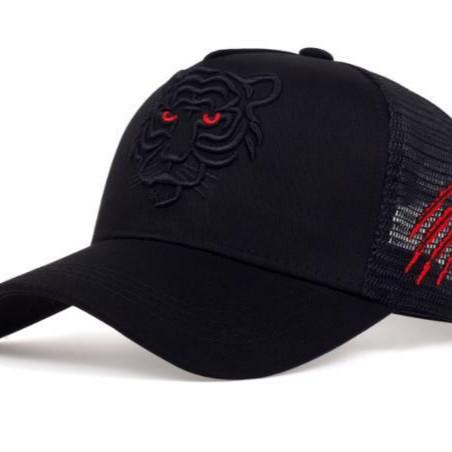 Hat men s fashion high top tiger head embroidered baseball cap trendy big head peaked cap