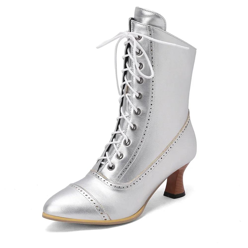 

Женские полусапожки на высоком каблуке в британском стиле, благородные рыцарские ботильоны с острым носком, на шнуровке крест-накрест, ботильоны до щиколотки, средневековые ретро-ботинки 43 серебряный