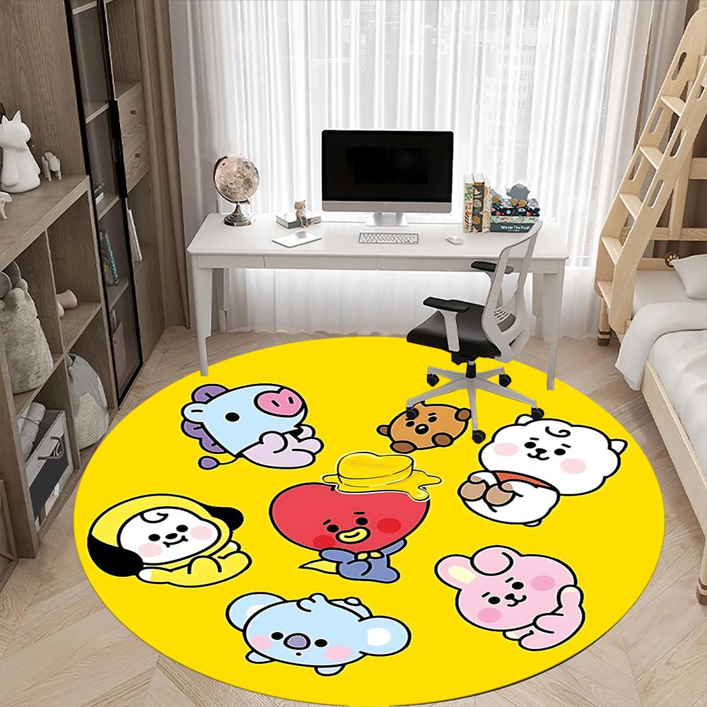 1pc BT21 Characters Carpet, Round Non-Slip Durable Large Size Office Carpet, Suitable for Office,yy250908005