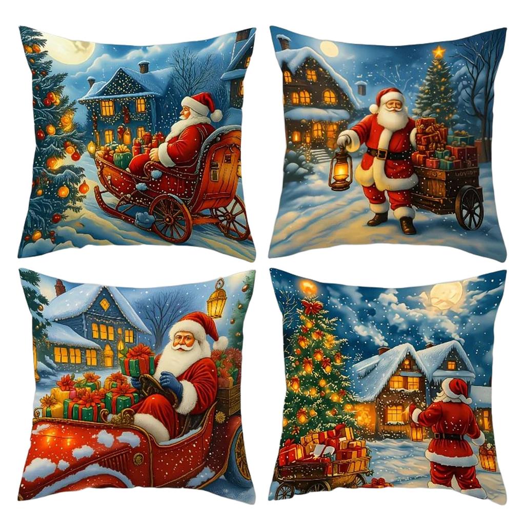 4 Pack Christmas Throw Covers, Decorative Cushion Cases for Home and Sofa Decoration