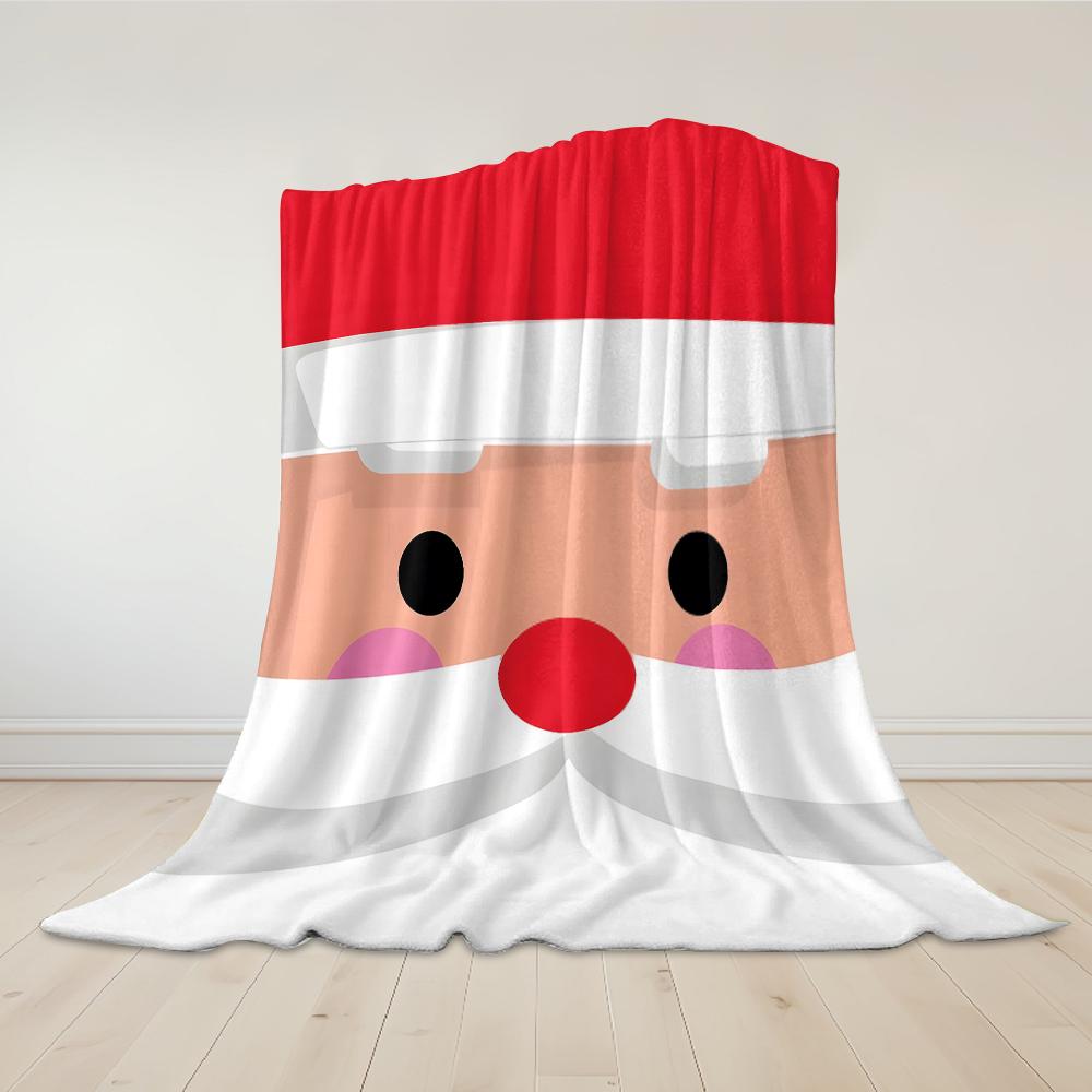 Cute Santa Face Flannel Blanket Warm Soft Halloween Christmas Couch Warm Cozy Decorative Decor Gift for All Season