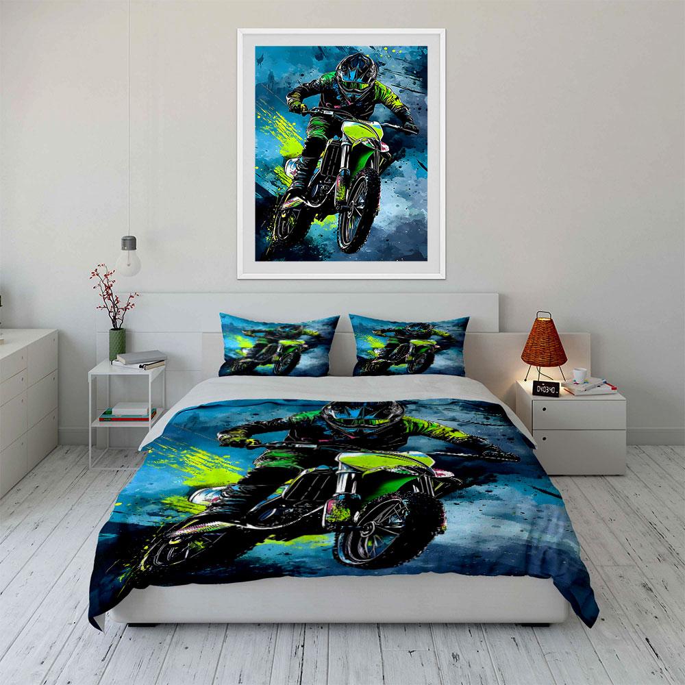 Motorcyclist on vibrant background. Bedding sets Duvet cover sets Duvet covers Pillowcases(1 * Duvet Cover 2 * Pillowcases without duvet insert)