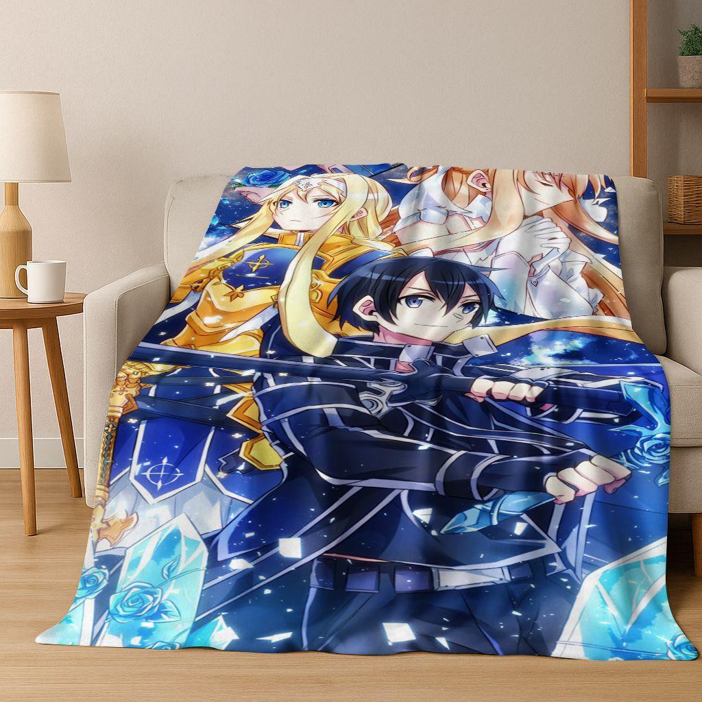 Anime SAO Sword Art Online Cartoon 3D Flannel Blanket,Cozy Soft Throw Blanket for Home Bedroom Bed Sofa Picnic Cover Gift Kids