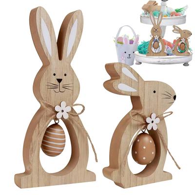 2pcs Wooden Easter Bunny Egg Decorations Easter Bunny Vertical Decorations Easter Wooden Bunny Ornaments For Home Office