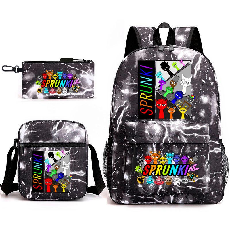 Sprunki Student Starry Sky School Bag Three-piece Rhythm Box Teen Backpack Men's and Women's Casual L