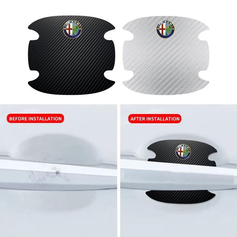 WOGF3 4PCS Car Door Handle Protection Sticker Emblem Car Styling For Alfa Romeo Giulia Giulietta 156 159 147 Mito Stelvio Sportiva GT
