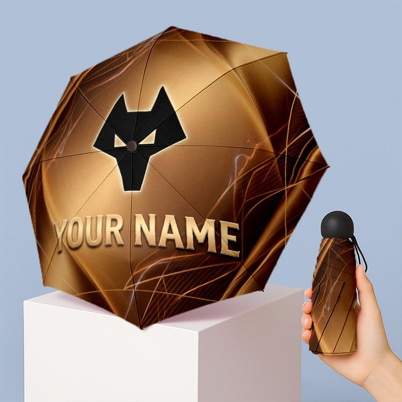 Wolverhampton Wanderers Football Manual Five Fold 8 Rib Umbrella Support Custom Text, Lightweight Travel Umbrella