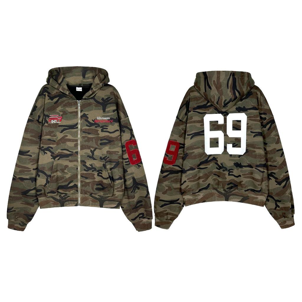 Men's Retro Camouflage Embroidered Hoodie Jacket - Loose Fit, Autumn/Winter Style